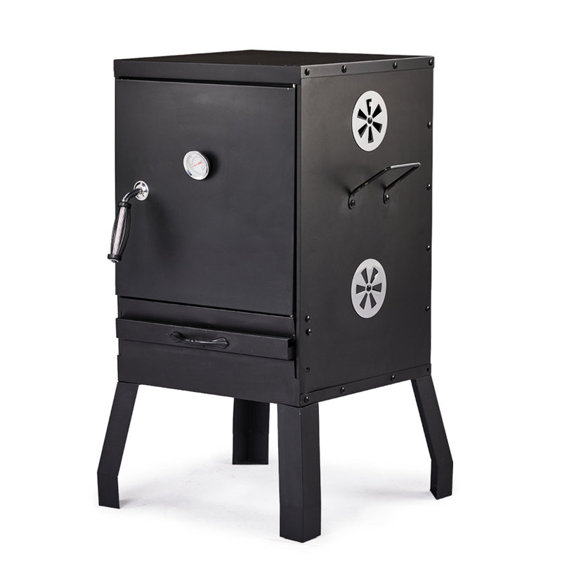 Barbecue portatif à charbon vertical 2 en 1 noir avec porte