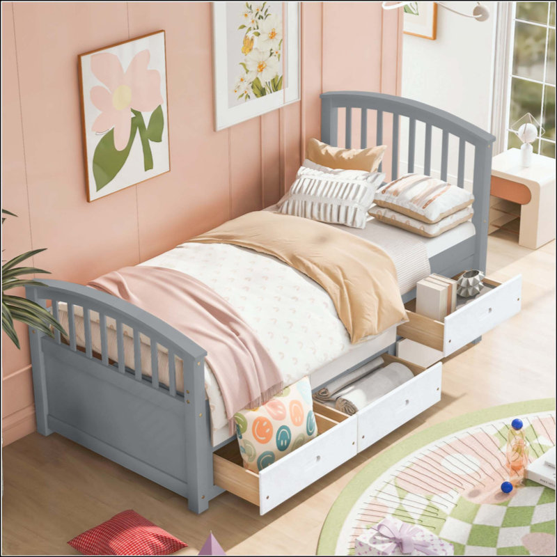 Platform Storage Bed Solid Wood Bed With 6 Drawers