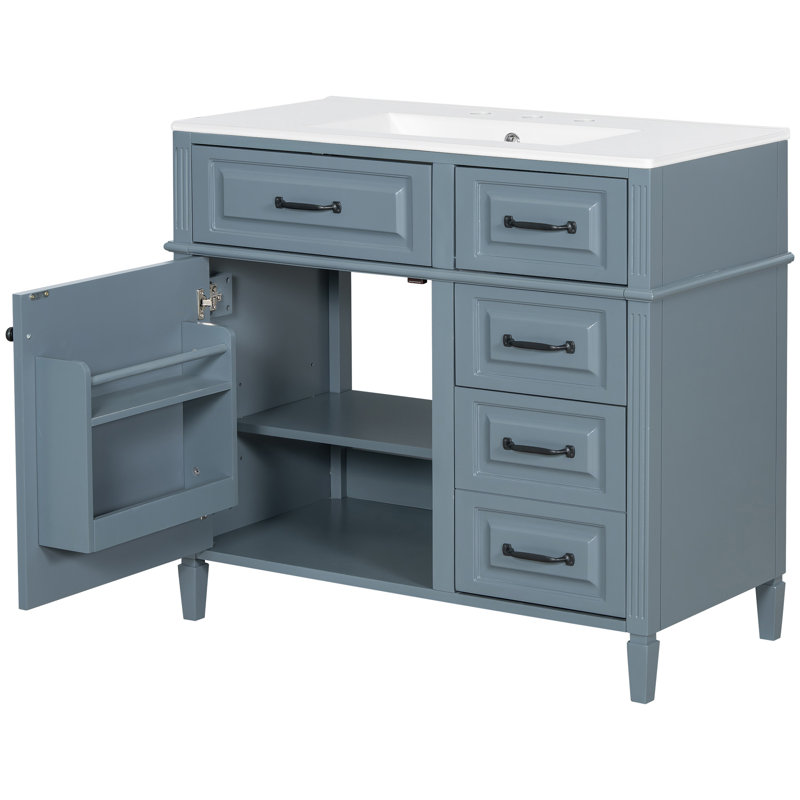Meuble-lavabo 36 po avec comptoir en céramique, Bleu gris