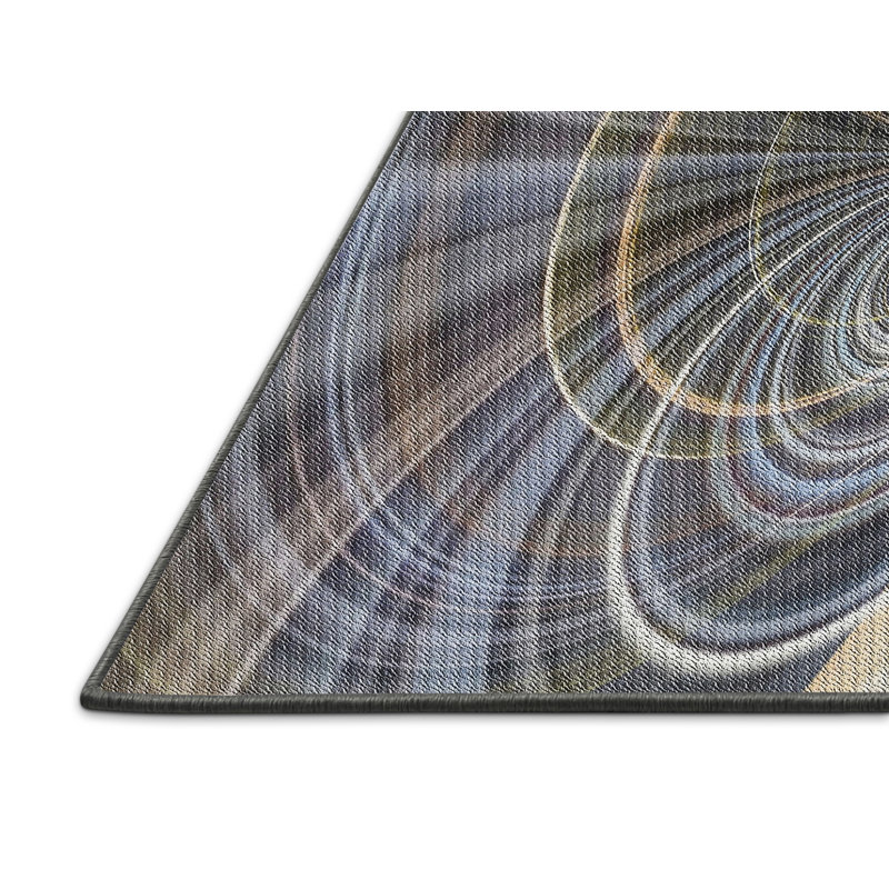 Tapis bleu/brun/gris à motifs, Rectangle 5 pi x 7 pi