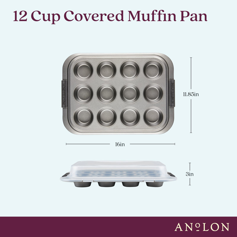 Anolon Advanced Bakeware Nonstick Muffin Pan with Lid, 12-Cup, Graphite