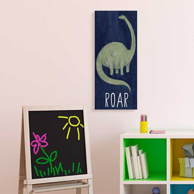 Grand texte de dinosaure vert sur fond bleu, H 30 po x l 13 po, Toile tendue
