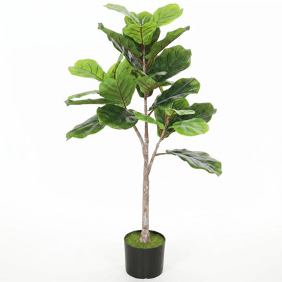 Figuier 43,3 po, figuier artificiel en pot avec 28 feuilles en PEVA et terre floquée pour la décoration de salon de bureau à domicile