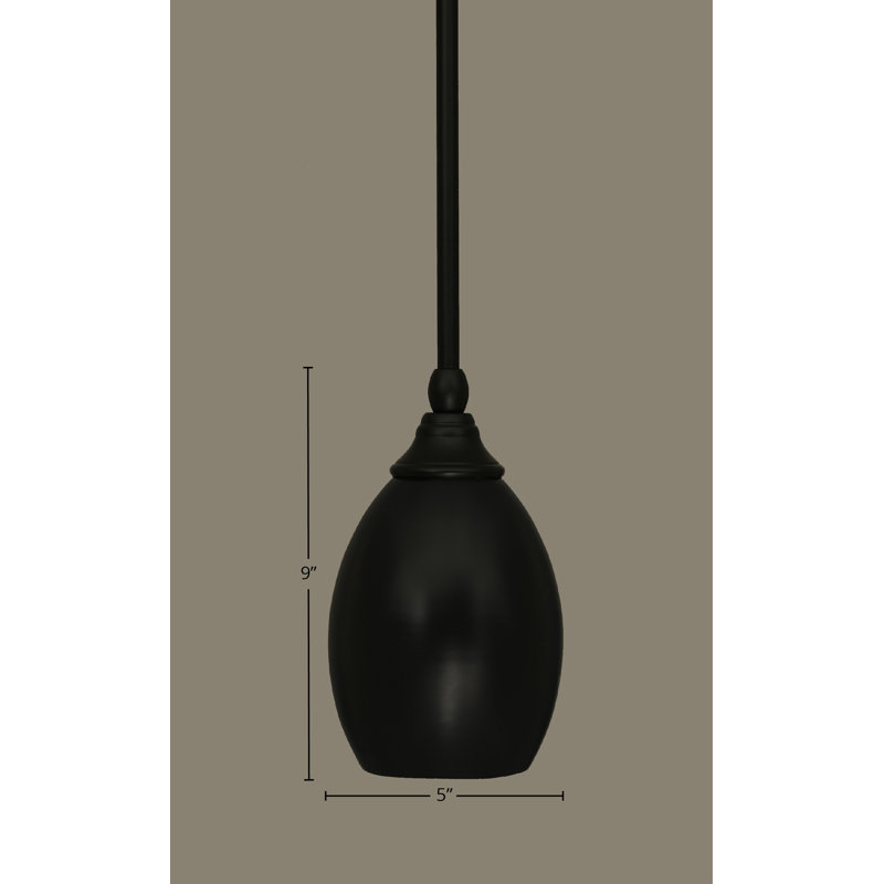 Congdon Stem Hung Mini Pendant With 5” Oval Metal Shade, Matte Black