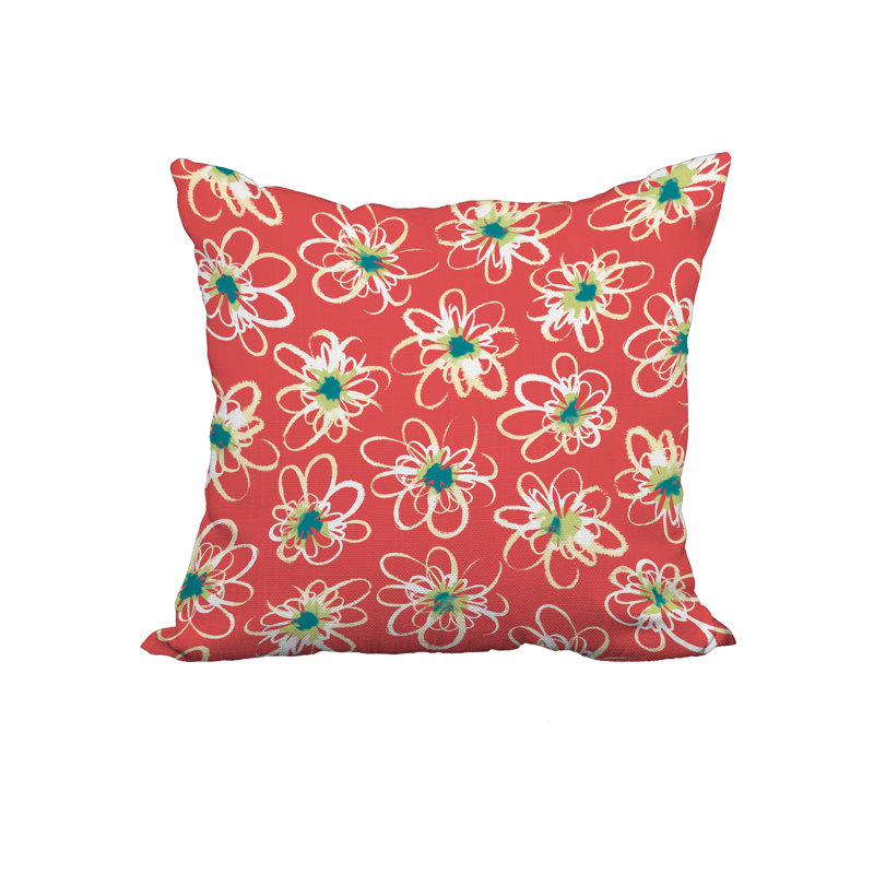 Floral Reversible Throw Pillow, 18" x 18", Coral
