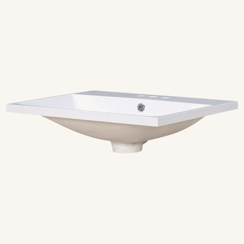 Plateau de meuble-lavabo 24 po seulement, lavabo blanc, 3 trous de robinet, robinet de 4 po disponible, céramique