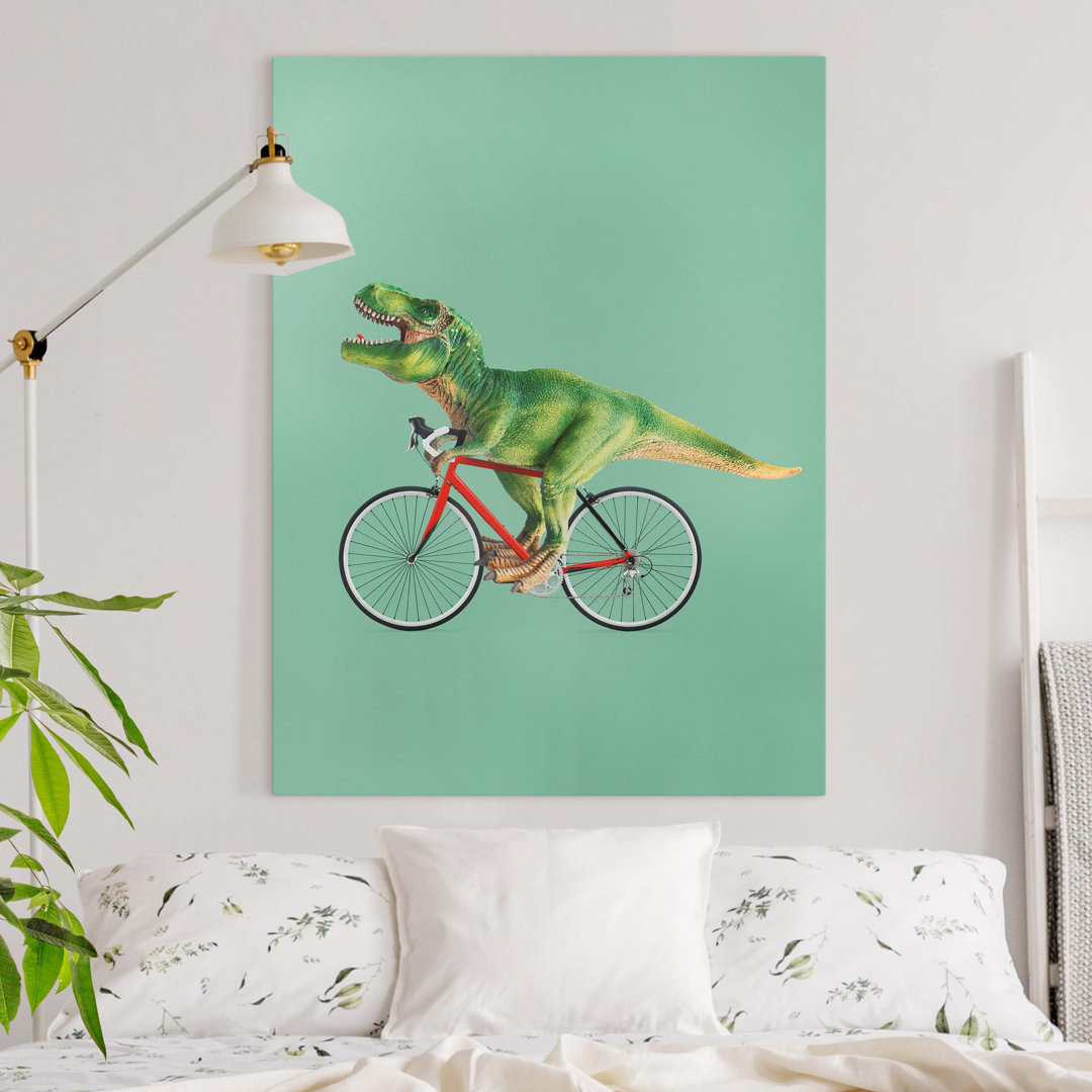 Grafikdruck Dinosaurier mit Fahrrad von Jonas Loose