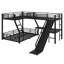 Lit superposé triple en métal en forme de L pour enfants, lit mezzanine avec glissade et station de chargement USB