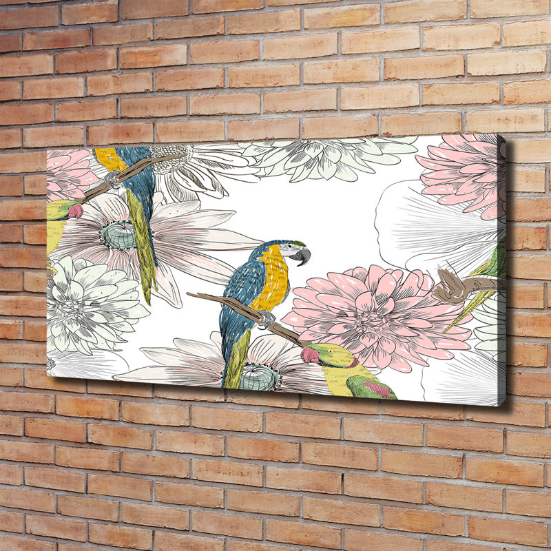 Parrots And Flowers - Wrapped Canvas Print