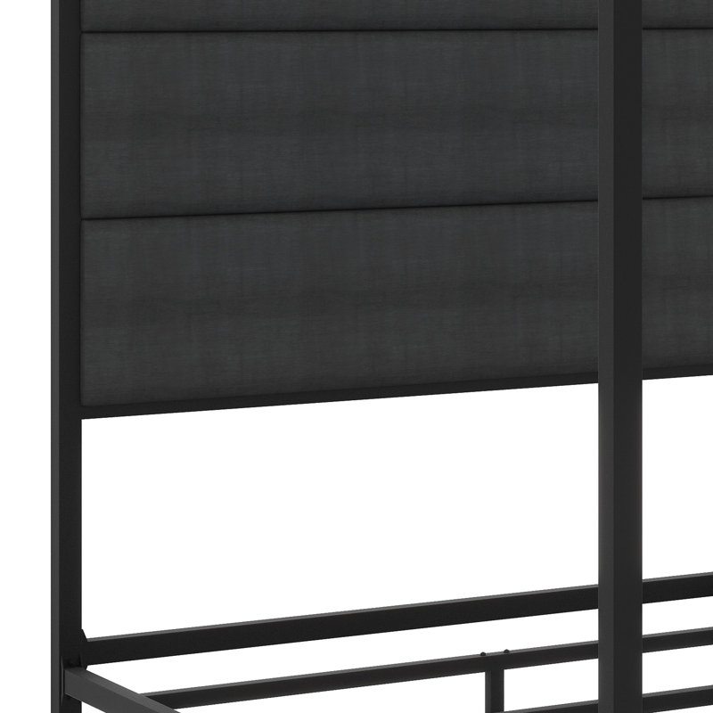 Ensemble de lit à baldaquin contemporain en métal avec tête de lit tapissier en lin, Grand lit, Black,Dark Grey