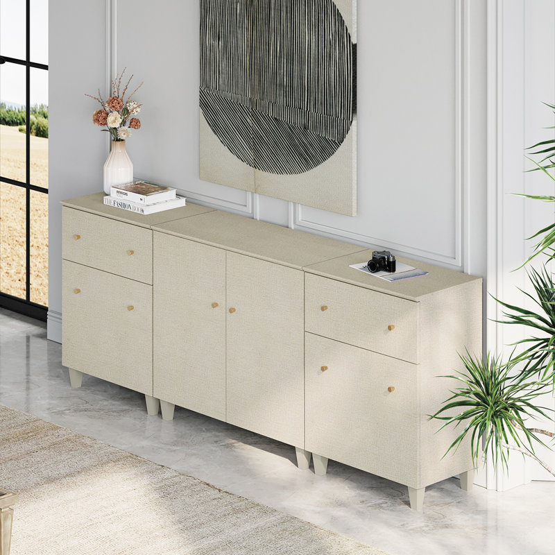 Buffet 3-en-1 avec portes et tiroirs, Beige