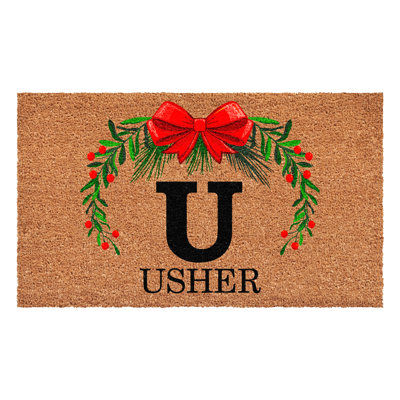 Paillasson couronne de Noël personnalisé, lettre U
