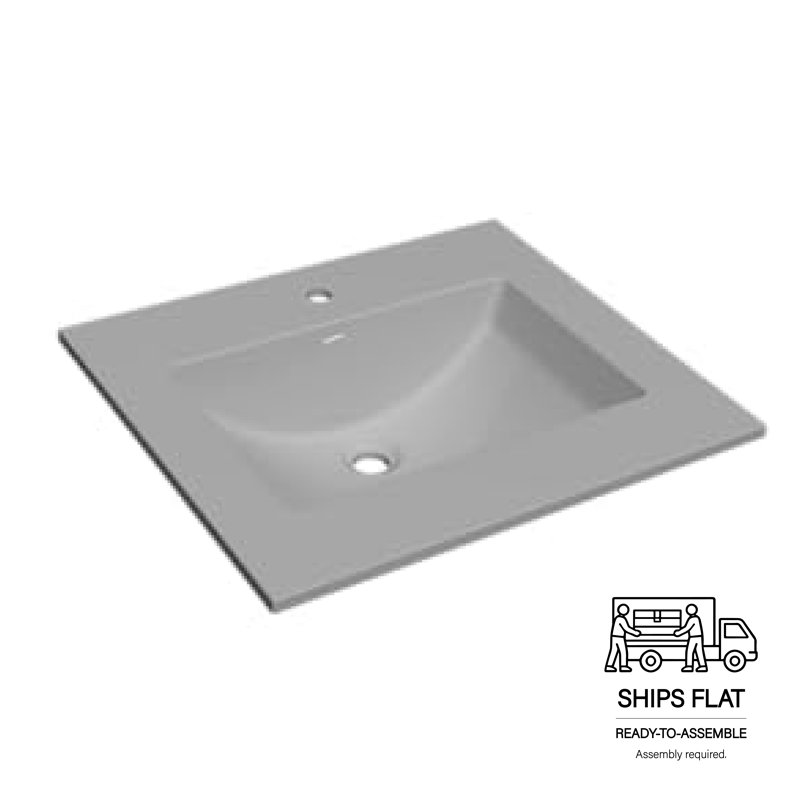 Solid Surface Polyurethane Resin Streamline Nano Vanity Top With Sink, Durable, Consistent Colour, Easy-to-Clean, Built-in Overflow, 37"W x 22"D