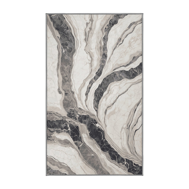 Machine Washable Gray Area Rug, Rectangle 5' x 7'