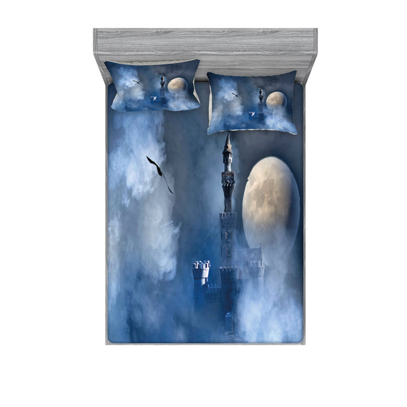 Ensemble de draps Castle On Clouds At Moon Night, Ensemble de drap pour grand lit avec drap-housse