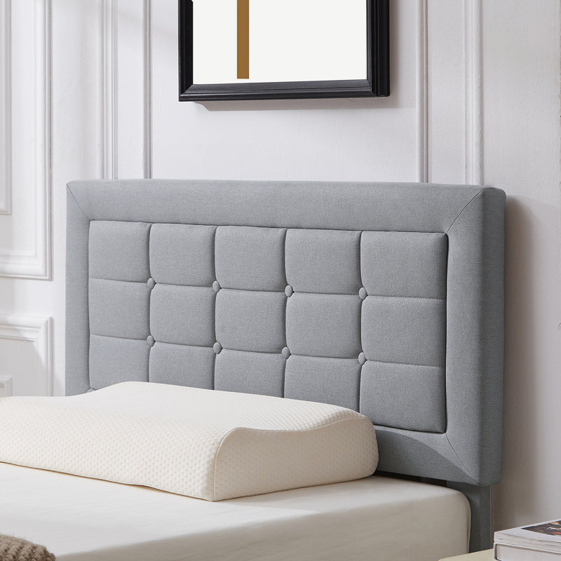 Structure de lit simple Kempst, cadre de lit plateforme simple rembourré avec tête de lit capitonnée réglable en hauteur, sommier robuste avec lattes en bois, aucun sommier requis, rangement sous le lit