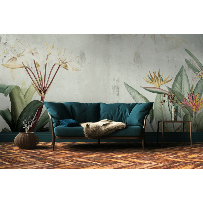 Papier peint vert botanique tropical, L 115 po x l 225 po