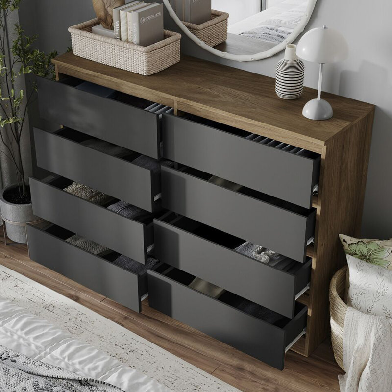 Sinahi 120cm W Chest of Drawers, Oak Carcass/Black