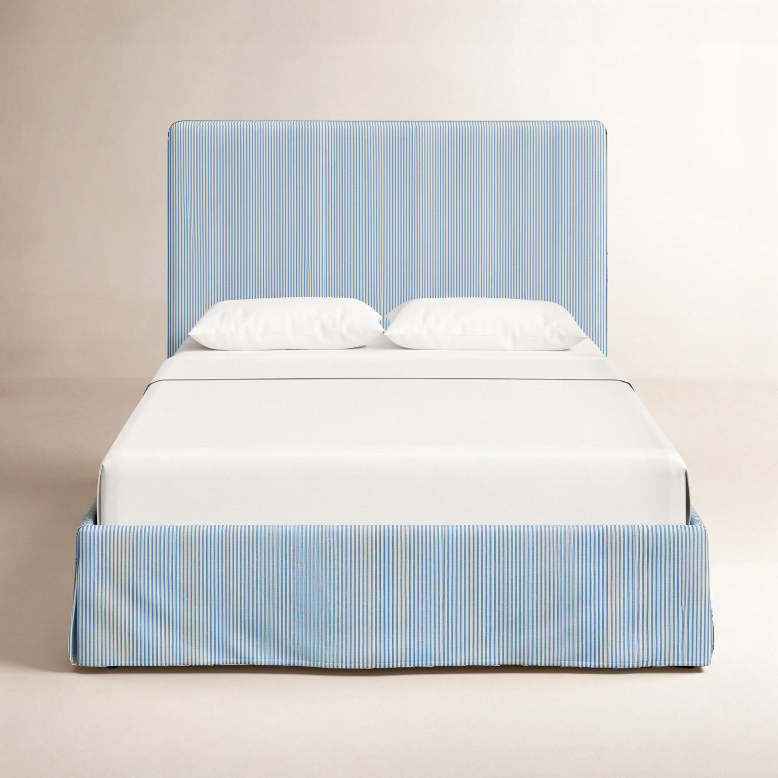 Verona Cotton Upholstered Bed, Full, Prep Stripe Blue