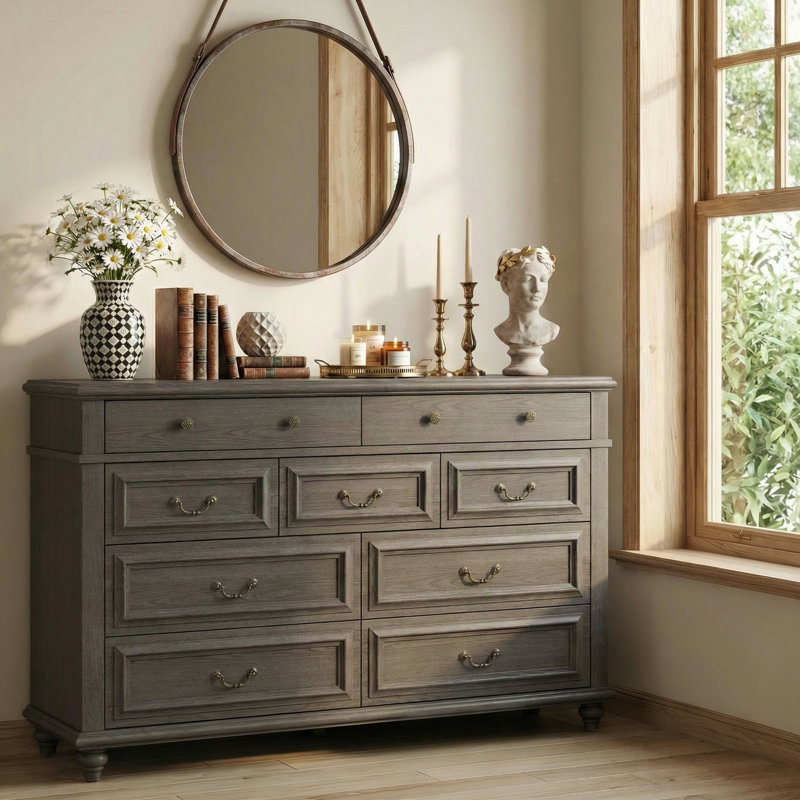9 Drawer Dresser For Bedroom, Gris