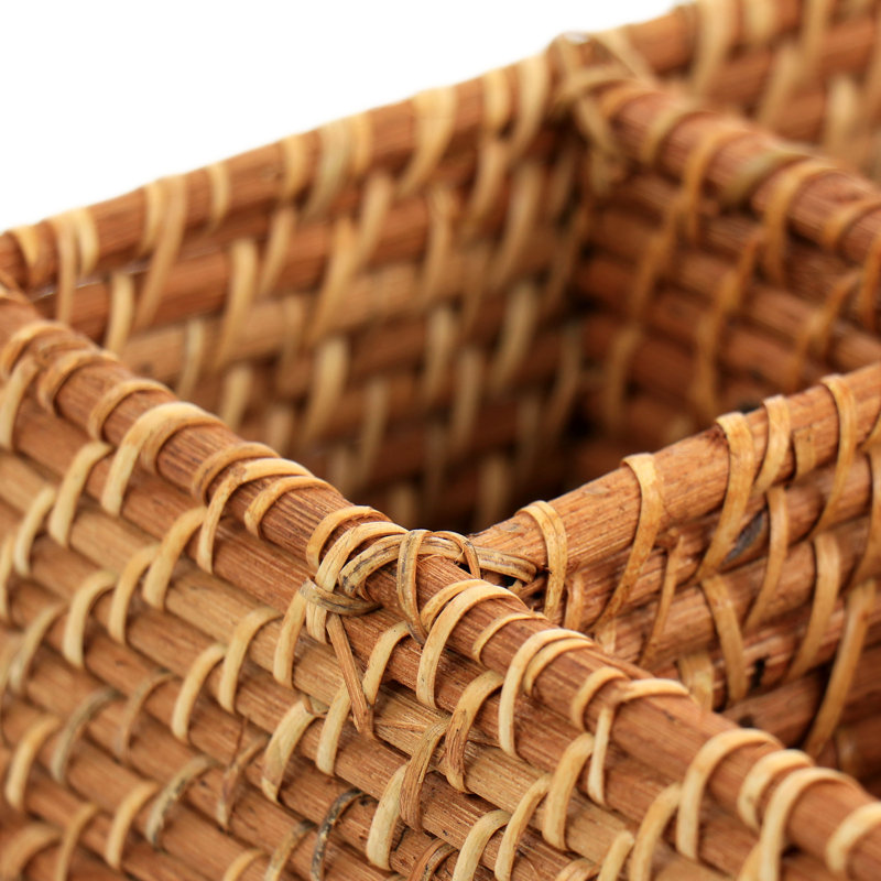 Brown Rattan Woven 4-Section Flatware Caddy with Handle