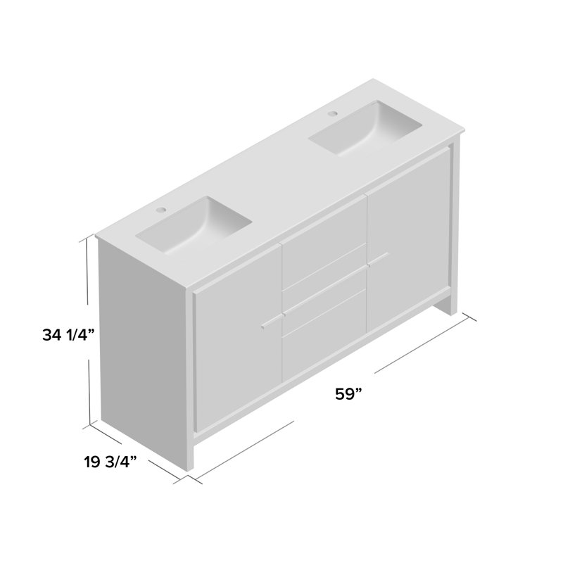 Meraris 59.125'' Double Bathroom Vanity with Quartz/Ceramic Undercount Sink Top