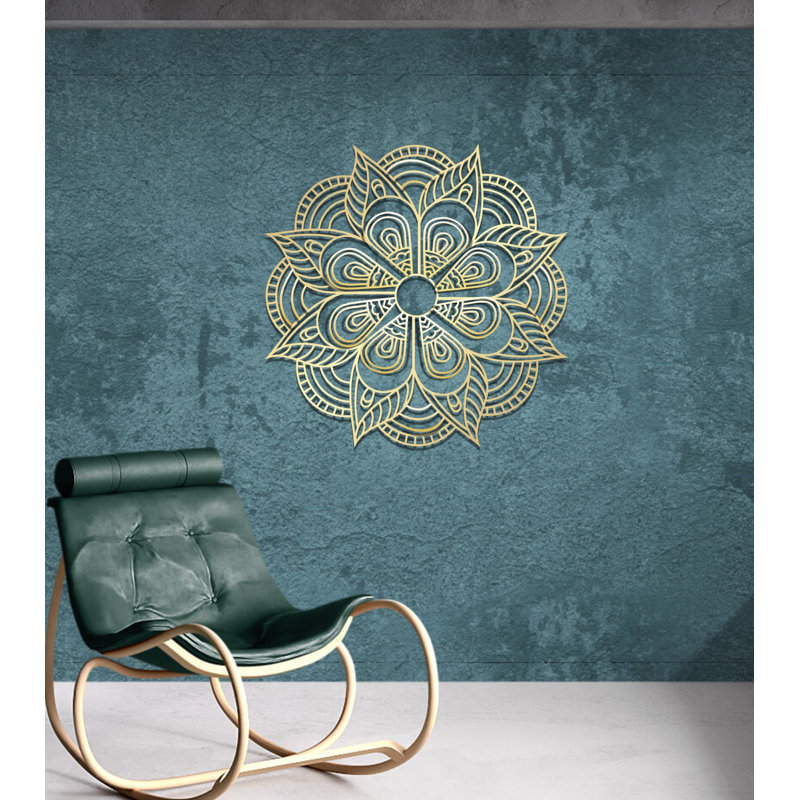 Metal Mandala Abstract Wall Hanging Décor, Creative Floral Metal Wall Art Home Decoration, Matte Gold, 45" H x 45" W x 0.5" D