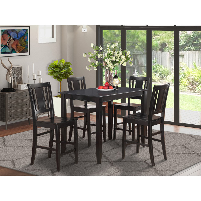 Ensemble de comptoir de cuisine 5 pièces comprenant une table de salle à manger rectangulaire et 4 chaises de salle à manger, 30 po x 48 po, noir