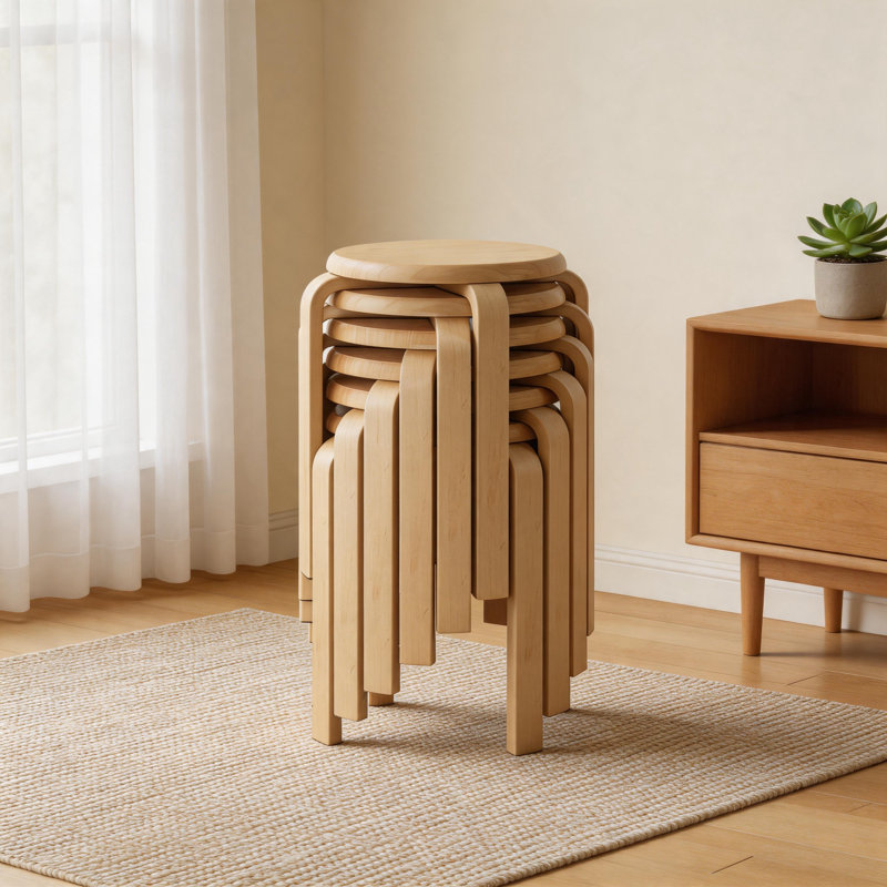 Natural Tone Mdf Stackable Backless Stools Set