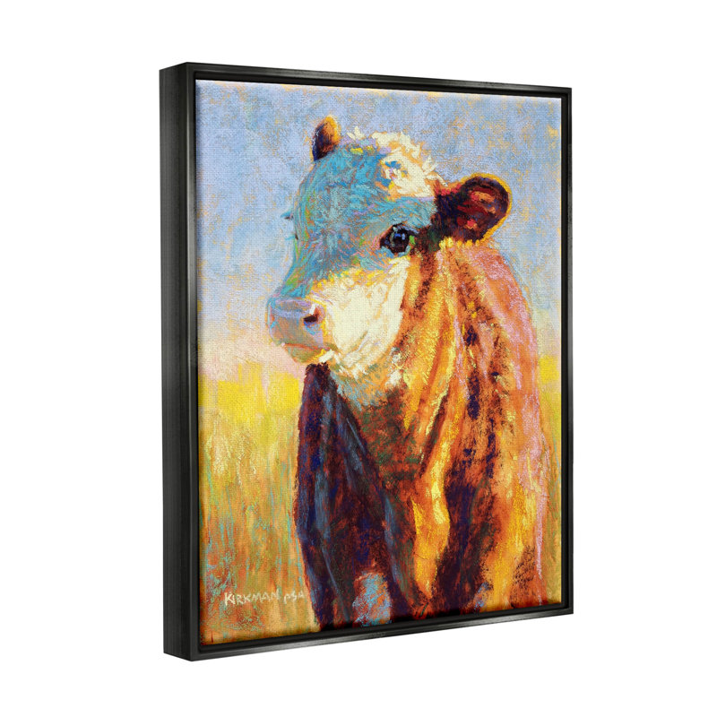 «Modern Cow Portrait Impressionism», peinture sur toile à cadre flottant, Cadre flottant noir de jais