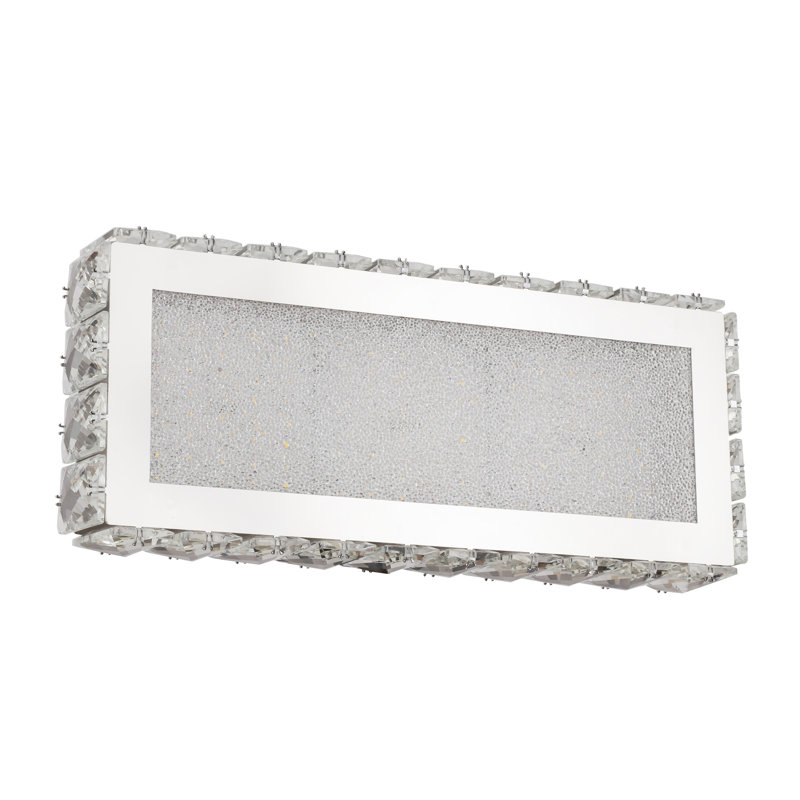 PIxlet Modern Chrome Crystal Rectangular Wall Sconce, 5" H x 12" W 3.5" D
