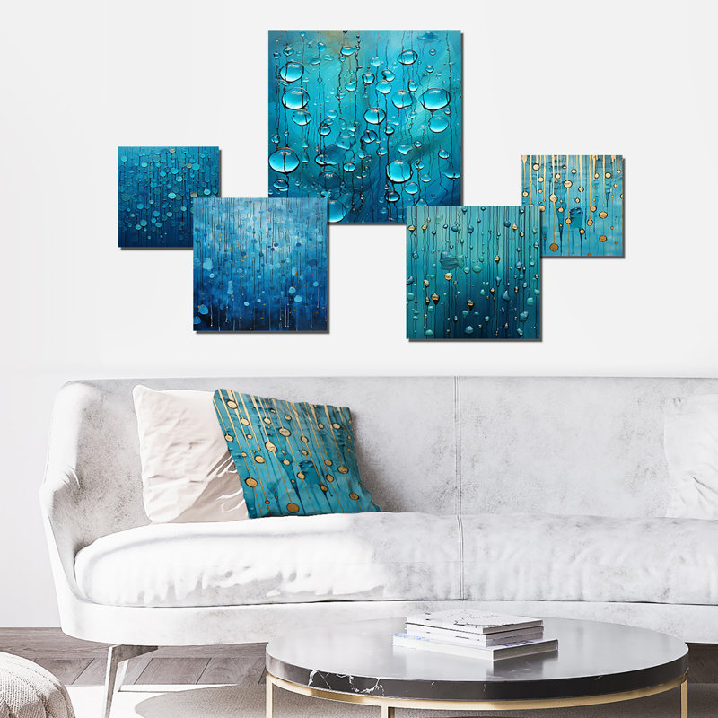 Neizan - Ensemble abstrait d'art mural de formes abstraites bleues pluvieuses de 5