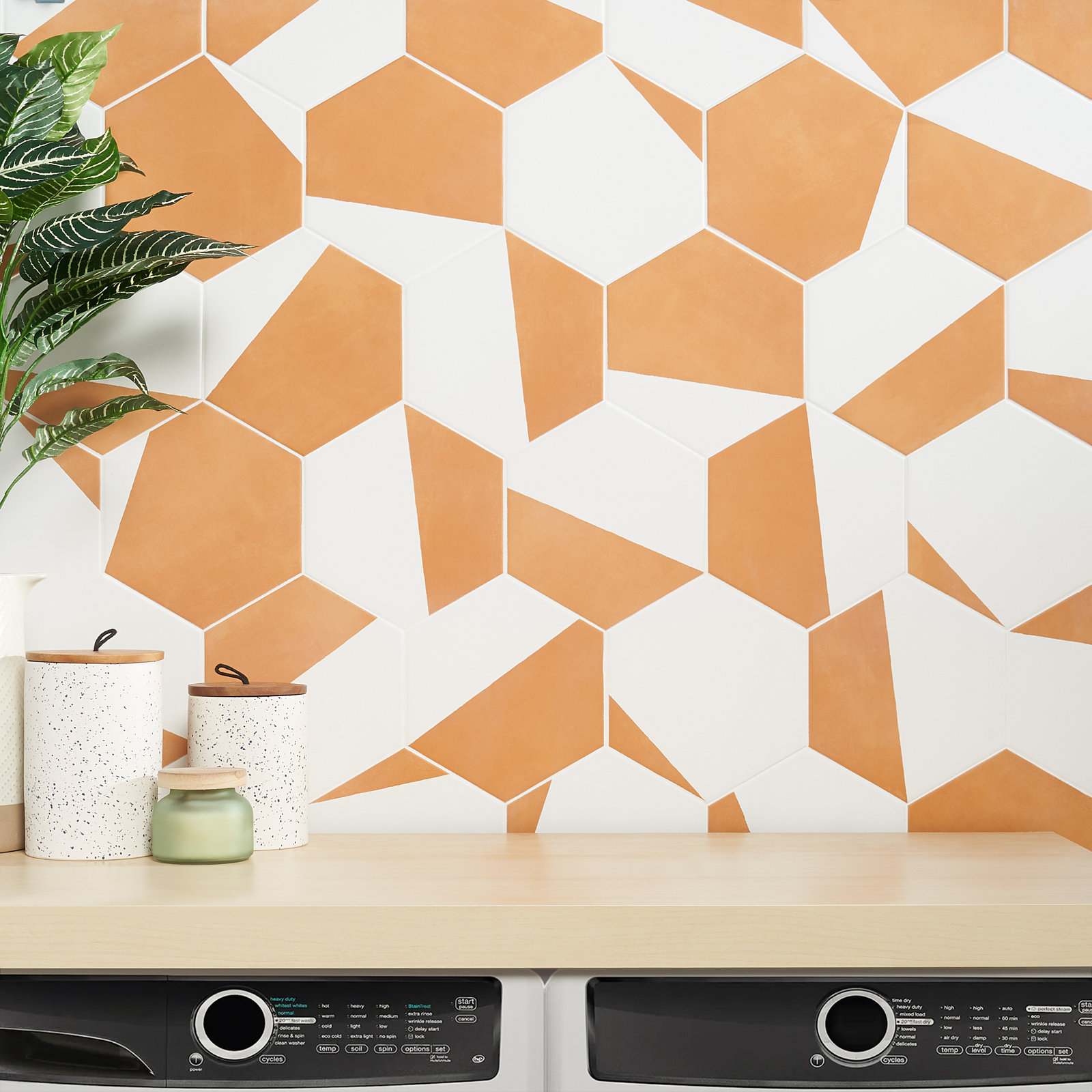GeoHex Burst 8" Porcelain Tile, Orange