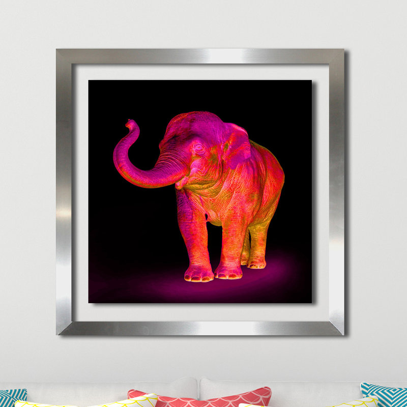 «Neon Elephant 1», impression sur toile, H 25,5 po x l 25,5 po x P 1 po, Encadrement argenté