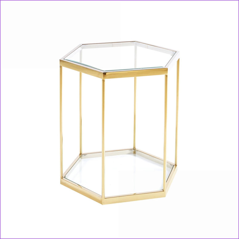Table basse moderne en verre avec structure en acier inoxydable doré, peu encombrante Facile à nettoyer