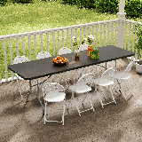 8Ft Heavy Duty Folding Table, Indoor Outdoor Portable Plastic Picnic Desk with Steel Legs and Handle