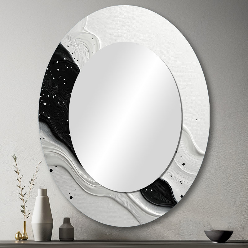 Décoration miroir noir ovale noir et blanc Rhythic River II - Noir, 43 po x 33 po