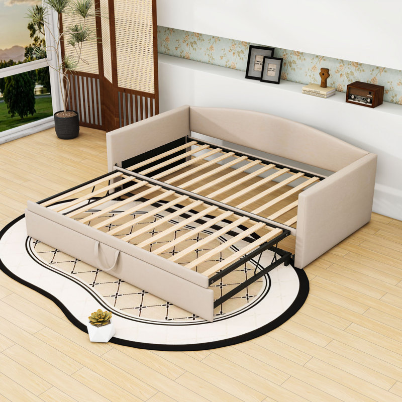 Twin Daybed with Pop-Up Trundle, Beige