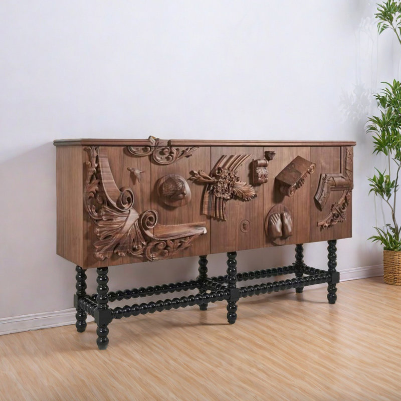Élégant buffet rétro sculpté de grande capacité