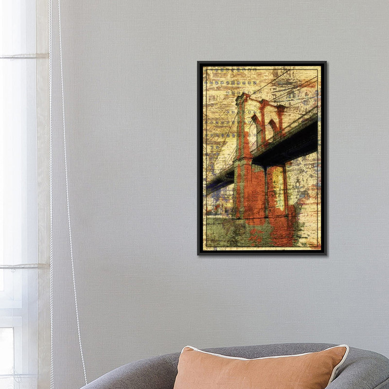 «The Brooklyn Bridge, NYC», impression sur toile tendue, H 26 po x l 18 po x P 1,5 po, Toile avec cadre noir, Pas de tapis