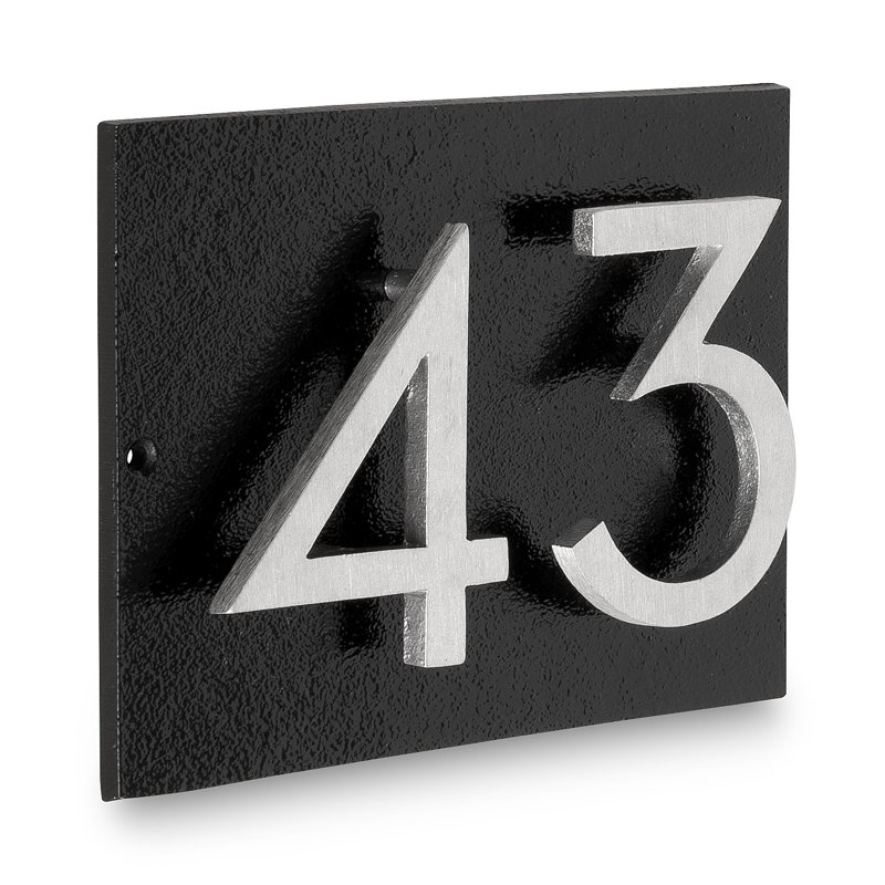 Plaque d’adresse murale sur 1 ligne flottante, Noir, Aluminium brossé, Oui
