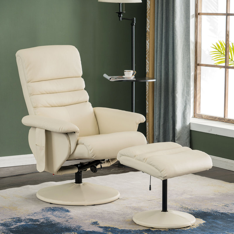 Fauteuil inclinable avec repose-pieds avec fauteuil de massage, fauteuil pivotant 360 ° Airanna, Similicuir crème / blanc