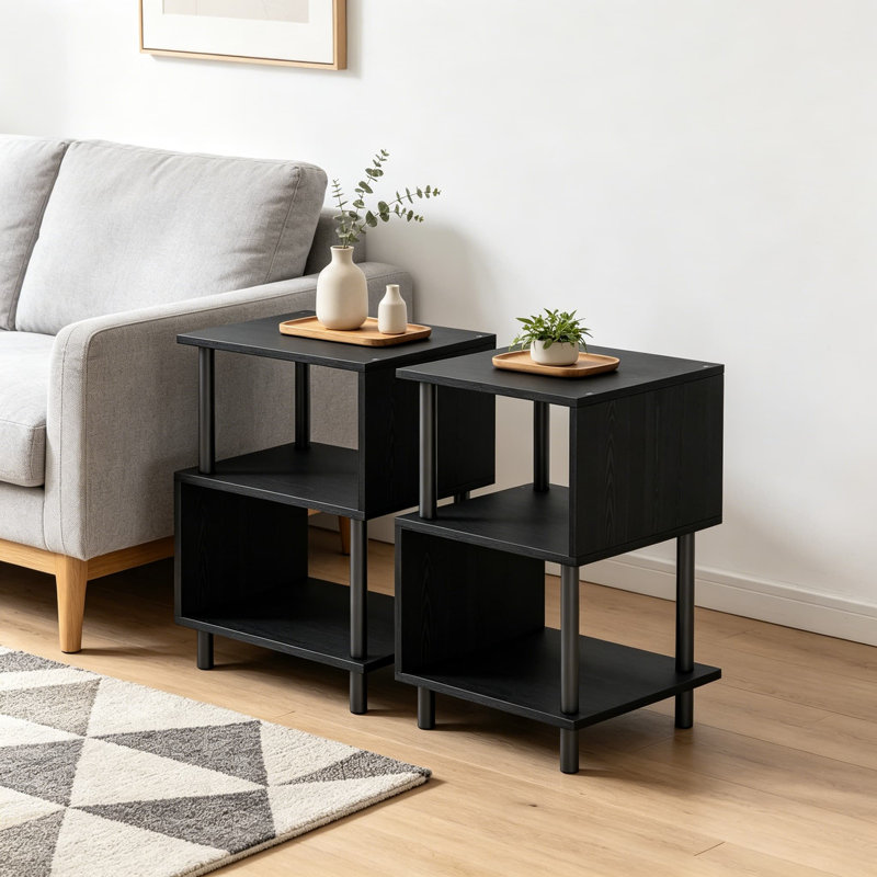 Petite table d'appoint, table de bout et table de chevet avec tablettes en bois à 3 niveaux, structure en métal robuste, capacité de 44 lb par tablette, assemblage facile pour le salon ou la chambre à coucher, paquet de 2