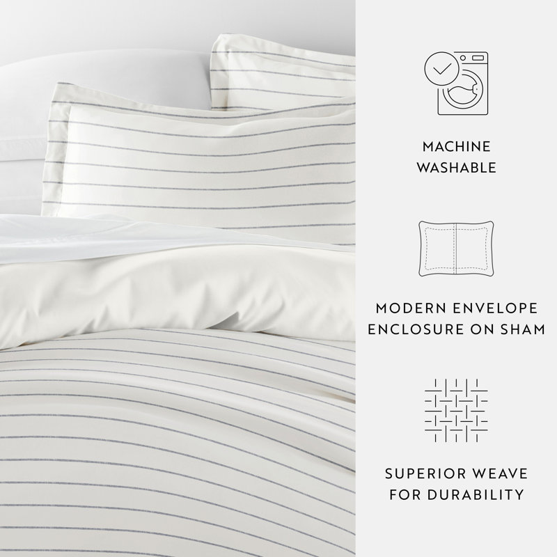 Patterned Ultra Soft 3 Piece Duvet Cover Set - Serenity, Harbor Stripe Ivory, Full/Queen