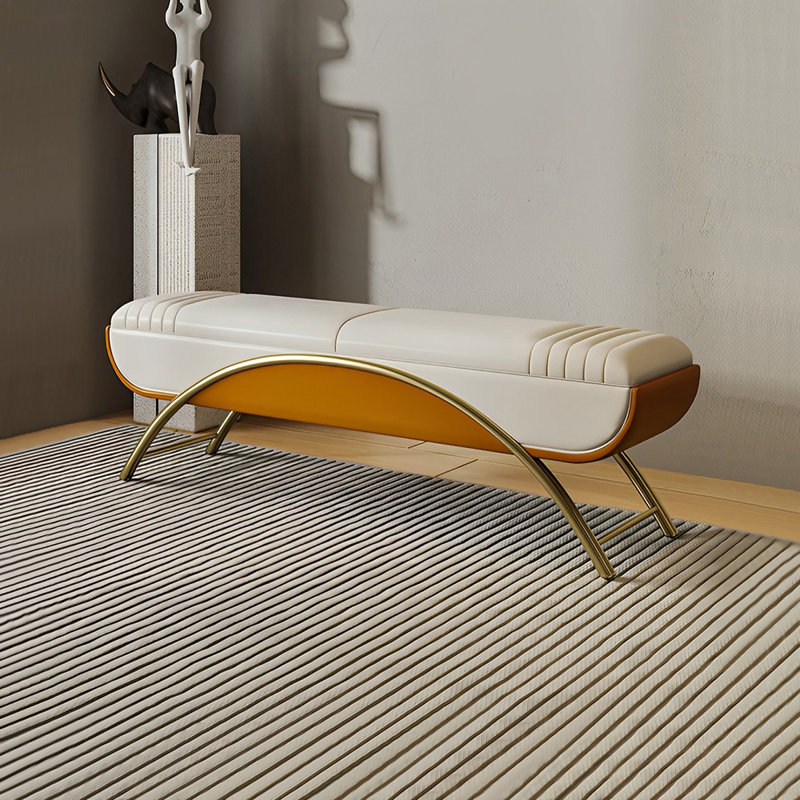 Banc rembourré avec tabouret italien, Orange / blanc cassé, 18.50" H x 47.24" W x 16.92" D	