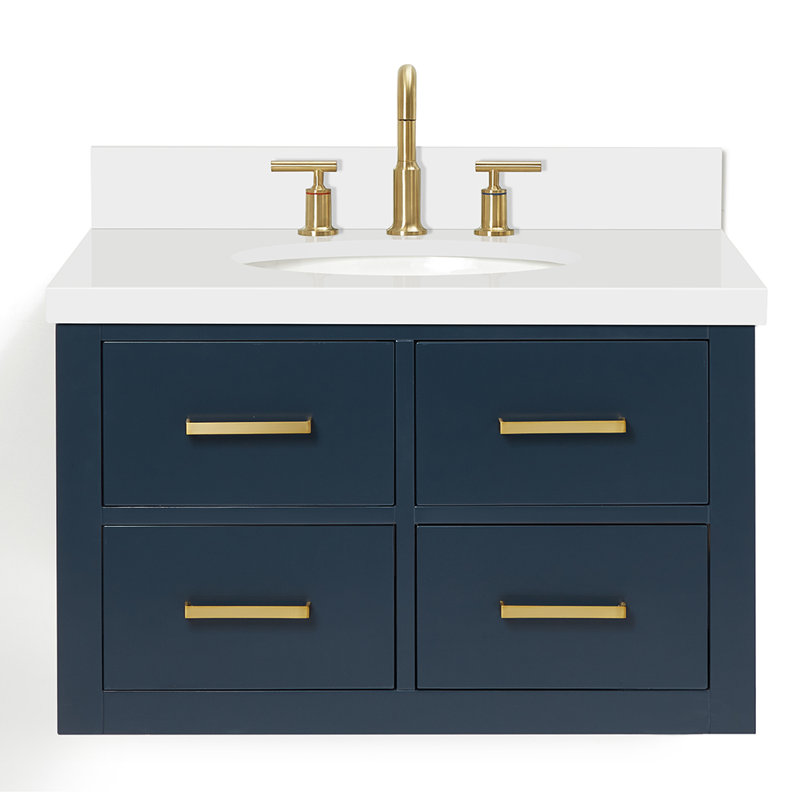Ensemble de meuble-lavabo mural simple 31 po Macmullin, Bleu minuit, Laiton satiné