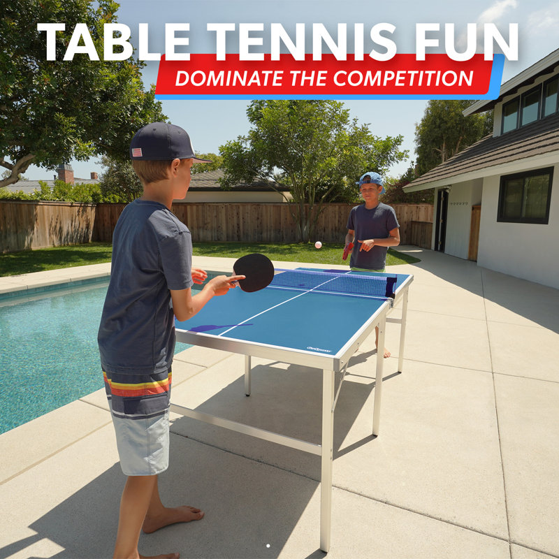 Foldable Indoor/Outdoor Table Tennis Table with Paddles and Balls (64mm Thick), Blue