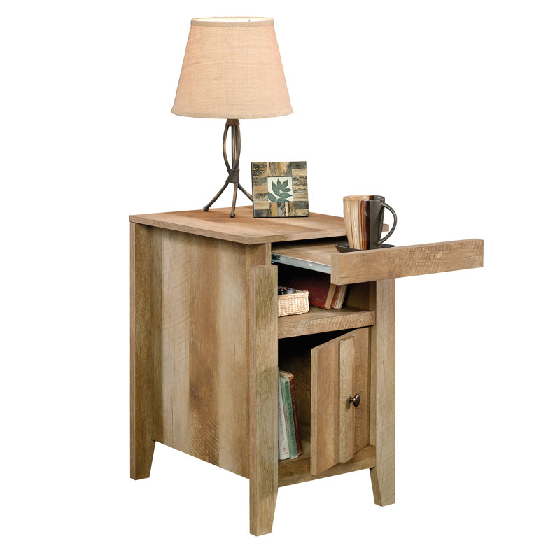 Table d'appoint rectangulaire en bois brun de 16,5 po avec table ouverte et petite armoire