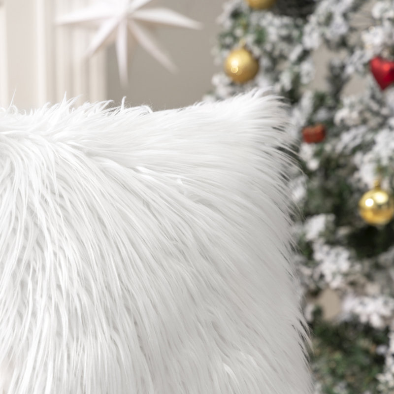 Chrismas Long Faux Fur Collection Faux Fur Reversible Throw Pillow, Cream, 18" x 18"