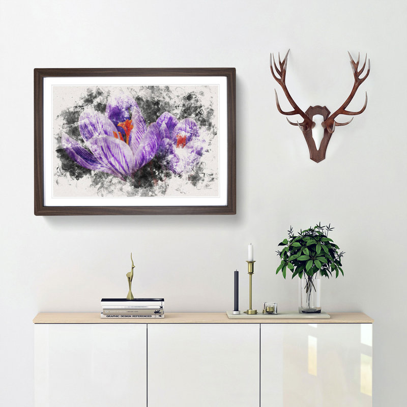 Purple Crocus Flower - Framed Print, 24cm H x 33cm W x 2cm D, Walnut Framed